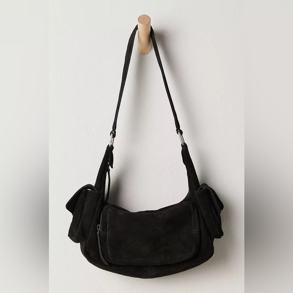 Free People Siren suede shoulder bag. 
Black. 
NWT